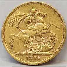 AUSTRALIA 1874 . ONE 1 SOVEREIGN . SYDNEY . GOLD